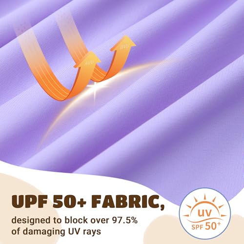 Image of HOZIY Girls Long Sleeve Swimsuit Two Piece Rash Guard Dress with Swim Shorts Front Zip for Kids Tween Teens UPF 50+