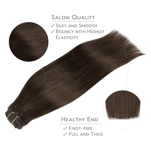 Image of WENNALIFE 18 Inch 120g 7pcs Chocolate Brown Remy Clip in Hair Extensions Real Human Hair Double Weft