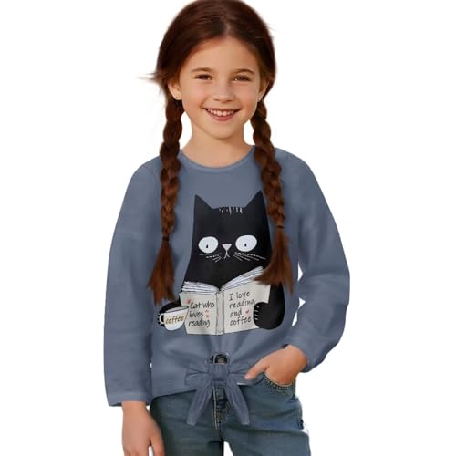 Girl Long Sleeve Shirts Crew Neck Kids Sweatshirt Tie Front Top Teens Pullover Girl T-Shirts for Spring Fall