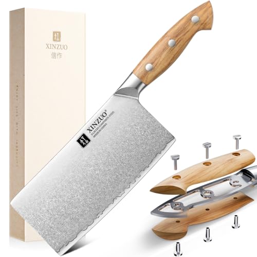 XINZUO 18cm Acciaio Composito Mannaia da Cucina Forgiato a Mano Multifunzione Coltello da Cuoco Cinese -Lama Affilata Nucleo in Acciaio 10Cr -per Tagliare Verdure e Carne -Manico in Legno d'Ulivo