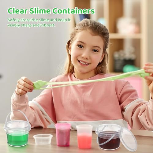 Image of 30 Pcs Containers for Slime - 17oz Empty Clear Bucket with Lids & Handles, Clear Slime Containers with Lids, Small Storage Cases for DIY Slime Making, Candy, Beads, Art Crafts, Part Material