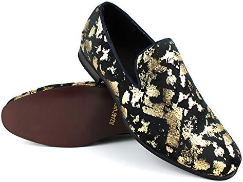 ÃZARMAN Men's Slip On Velvet Gold Leopard Print Dress Shoes Loafers LS21 (8 U.S (D) M, Black & Gold) | Image 5
