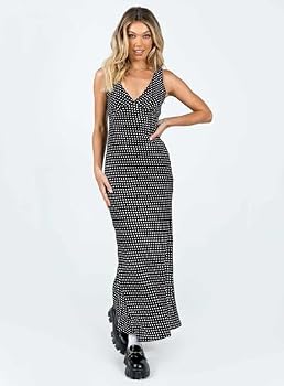 strapless open back dress Nellie Maxi Dress Black Polka Dot