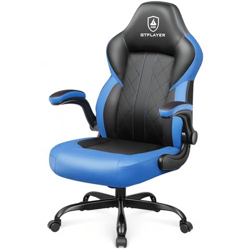 GTPLAYER Video Gaming Chair, Ergonomic Computer Gaming Chair with Flip-Up Armrests and Adjustable Height, Comfortable Desk Chairs with Built-in Lumbar Support, Recliner with 360°Swivel (Blue)