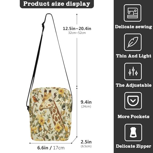 Giraff Birds Flowers Retro Style small messenger bag for men Small Crossbody Bags For Women Women's Purses Adjustable Strap for Casual Outdoor Daily3