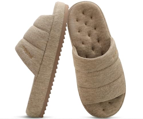 KuaiLu Chaussons Hommes Tissu Chaud Sandales Pantoufles Mémoire de Forme Intérieur Extérieur Maison Chaussures Confortable A Enfiler Léger Coussin Souple Mules pour Homme avec Support, Abricot 42