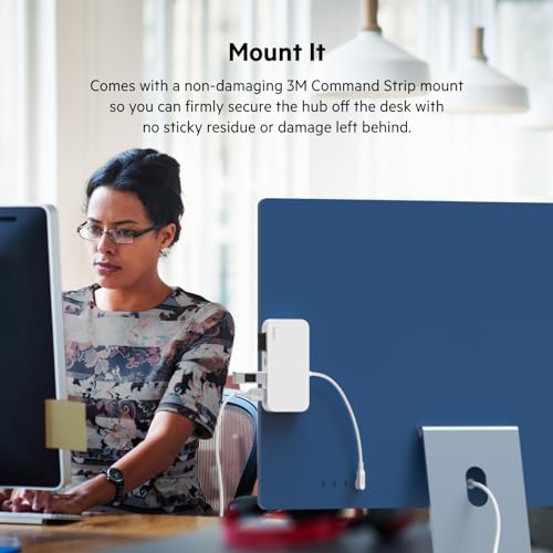 Belkin USB-C 6-in-1 Multiport Hub with Mount, USB-C Docking Station with MicroSD Card Reader, Powered USB Hub, Compatible with MacBook, Chromebook, iMac, PC, and Other USB-C Devices - White by Belkin - Image 4