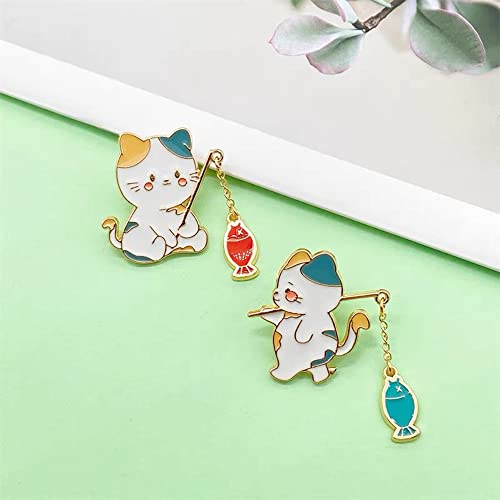2 Pcs Cute Cat Lapel Pins for Backpacks Enamel Animal Pet Cat Fishing Brooch Pin Cartoon Lapel Badge Brooch Pin for Jackets Hat Bag4