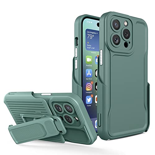 Coque fine vert foncé pour iPhone 14 Pro Max avec support rotatif amovible