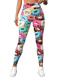 MSBHH Leggings for Women Workout Funny Printed Gym Athletic Womens Yoga Pants Donut Print Legging Donut High Waisted Pants, Medium