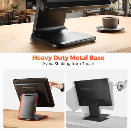 Image of MUNBYN 15-inch POS Touch Screen Monitor, True Flat Seamless POS Monitor, Heavy-Duty Metal Stand, HDMI /VGA Capacitive Screen Display for Retail Restaurant, Bar, No Driver Required, 2Y Protection