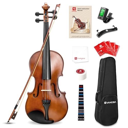 Vangoa 4/4 Solid Wood Acoustic Violin Full Size Fiddle Set for Beginner Adult Student Teen Kids with Violin Case, Bow, Rosin, Shoulder Rest, Tuner, Strings, Natural