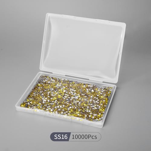 Image of 10000PCS Lemon Yellow Rhinestones Bulk, Flat Back Crystal Glass Stone Round Gems,SS16, 3.8-4.0mm