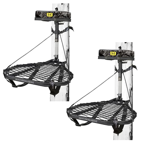 Hawk Combat Durable Steel Hunting Treestand and Full Body Safety Harness with Steel Material Construction and Memory Foam (2 Pack)