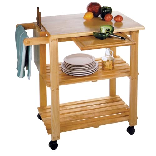 Carrito de cocina con ruedas e isla de servicio madera natural 4
