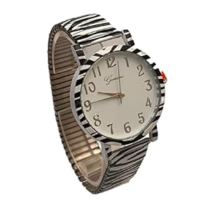 Easy Reader Expansion Band Animal Print Design with 38mm Super Large Dial, Analog Display Fashion Wristwatch