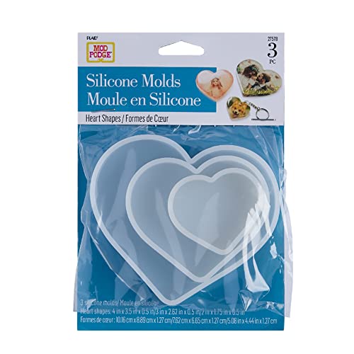 Mod Podge, Juego de 3 moldes de silicona con forma de corazones, suministros de resina epoxi para artes y manualidades, 27578