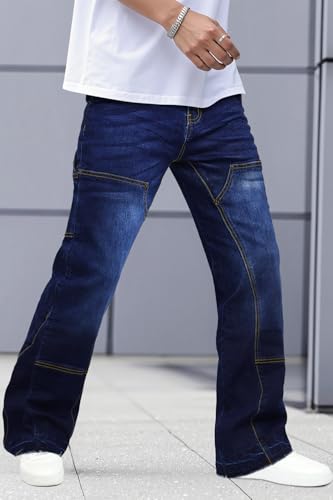 GINGTTO Men's Jeans Slim Fit Flared Stacked Denim Pants Hip Hop Streetwear3