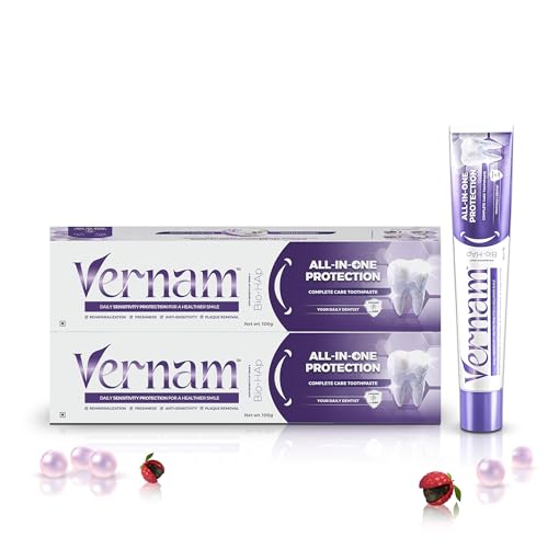 Image of Vernam All-in-One Sensitive Toothpaste 2 x 100g | Hydroxyapatite Enamel Repair | Fluoride-Free Anti Cavity & Gum Care | Whitening for Yellow Teeth | For Adults & Kids, Vegan | 6% Bio-HAP, Fluoride Free & Himalayan Timur for Complete Oral Care