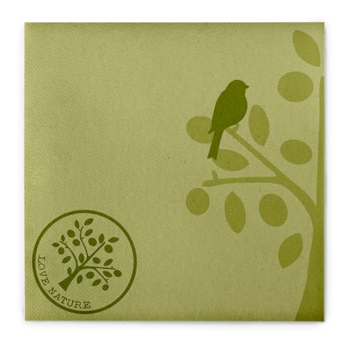 Mank GmbH Servietten aus Airlaid Love Nature-Baum samtweich und stoffähnlich 40 x 40 cm 50 Stück (Oliv)