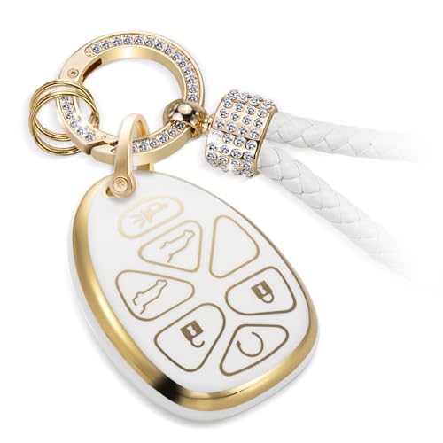 Image of Car Key Fob Cover, Rhinestone Loop Keychain Case, Gold Edge | Wear-resistant TPU shell, rhinestone-accent PU loop, daily splash, scratch and drop protection, normal signal use, easy setup
