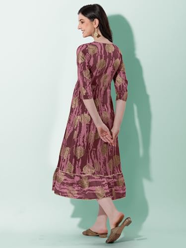 Image of MIRCHI FASHION Women's Cotton Relaxed Fit A Line Sequins Embroidery Work Foil Printed A-Line Kurti Only