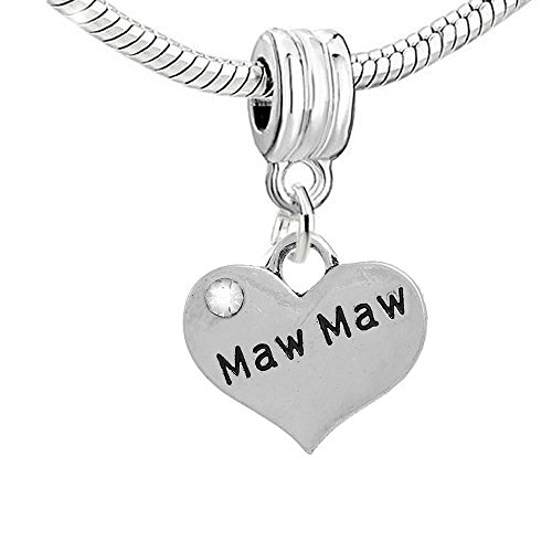 Maw Maw Charm Heart Dangle Bead Spacer For Snake Chain Charm Bracelet
