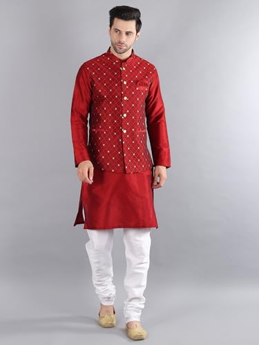 Image of Uri and MacKenzie Men's Silk Blend Kurta Pajama with Designer Ethnic Nehru Jacket /Modi Jacket
