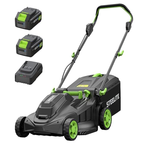STEELITE 40V(2x20V) 17 Inch Electric Lawn Mower, Brushless Mower with 6-Height Adjustment for Medium and Small Yard Care, 2-in-1 Bagging & Mulching, Includes 2X 4.0Ah Batteries & Charger