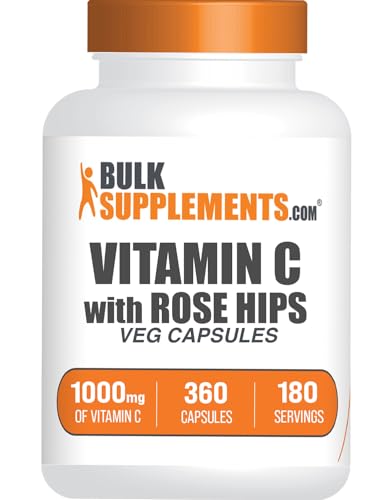 BulkSupplements.com Vitamin C with Rose Hips Capsules - Ascorbic Acid Supplemnet Rose Hips for Immune Support - Vegan 2 Capsules per Serving (1000mg) 360 Count (Pack of 1)