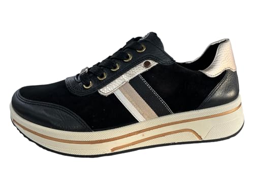 ara Damen Sapporo Sneaker, SCHWARZ,Sand, 41 EU Weit