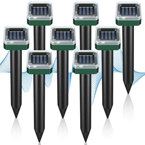Mole Repellent Solar Powered, 8-Pack Ultrasonic Repeller Outdoor Yard and Garden, Get Rid of Moles Gopher Vole Groundhog Snake Chipmunk, Waterproof Sonic Spikes Mole Deterrent