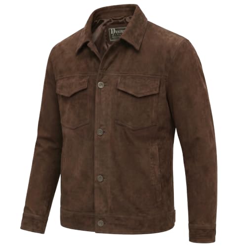 Image of Men's Suede Leather Jacket Real Lambskin Suede Casual Leather Jackets For Men Suede Trucker Coat for Mens