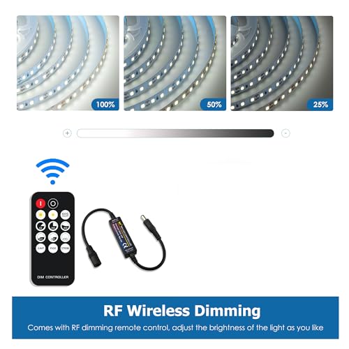 Image of White LED Strip Lights, 16.4ft Dimmable Smart LED Light Strip 6500K Bright Daylight White, Strong Adhesive, 600 LEDs Flexible Tape Lights for Vantiy Mirror, Kitchen Cabinet, Bedroom