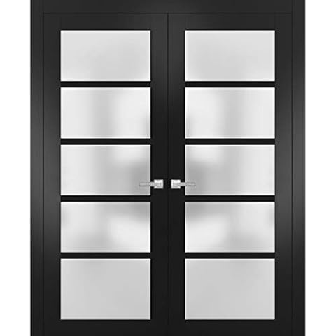 Solid French Double Doors with Frosted Glass Cover