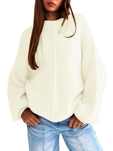 Image of EXLURA Womens Oversized Sweaters Crew Neck Long Lantern Sleeve Loose Casual Knit Slouchy Fall Pullover Tops