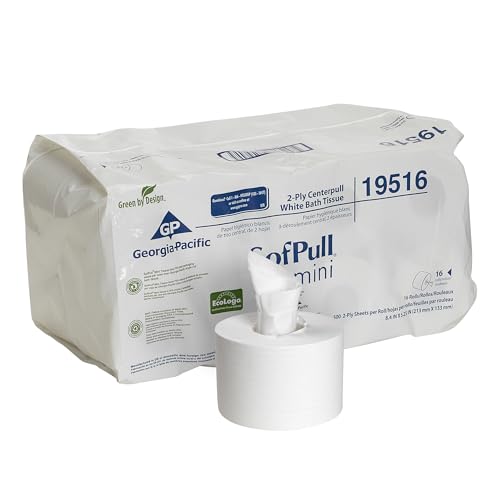 SofPull Mini High-Capacity 2-Ply Centerpull Bathroom Tissue, White, 500 Sheets Per Roll, Case of 16 Rolls