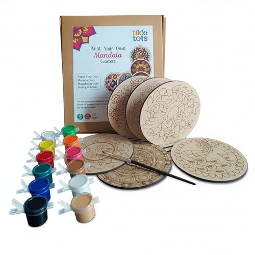 Image of Tikkitots Mandala Painting Kit with Acrylic Colours | 4 Inch Pre Marked Canvas | DIY Art for Beginners Adults & Kids | Fun Easy & Relaxing Creative Craft Set | Gifting & Home Decor