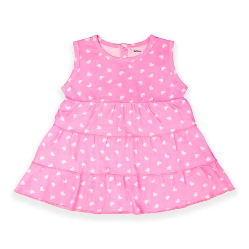 Image of Kidbea 100% Pure Organic Cotton Girls Frock Comfortable and Stylish with Heart-Themed for Your Little Princess Designed for Every Occasion Regular fit 2-3 Year Color Yellow and Pink Printed