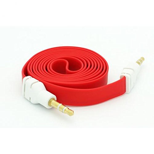 Cable auxiliar 3.5mm para audio en auto rojo 3 pies miniatura 3