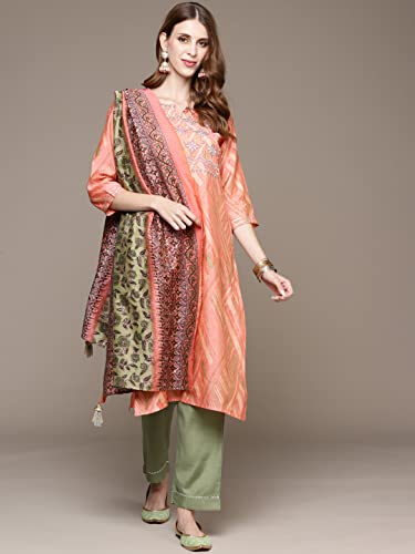 Image of anubhutee Women's Floral Embroidered Printed Kurta with Trousers and Dupatta
