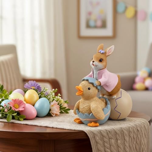 Figura Decorativa Conejo con Pato y Huevo para Jardín miniatura 3