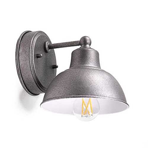 Coramdeo Oakhouse Indoor Or Outdoor 6” Barn Light, E26 Socket, Farmhouse Wall Fixture For Porch, Patio, Hallway, Bedroom Or Bathroom In Galvanized Finish & White Reflective Interior, Wet Location #TOP3
