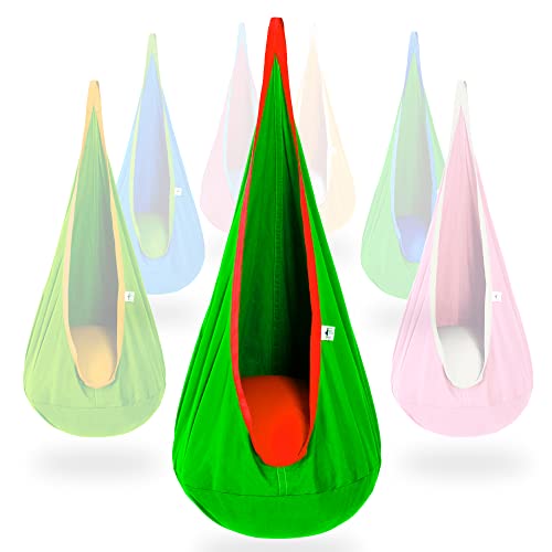OUTREE Kids Pod Hanging Swing Seat Hammock,Cotton Child Swing Hammock Chair for Indoor and Outdoor use(Green)