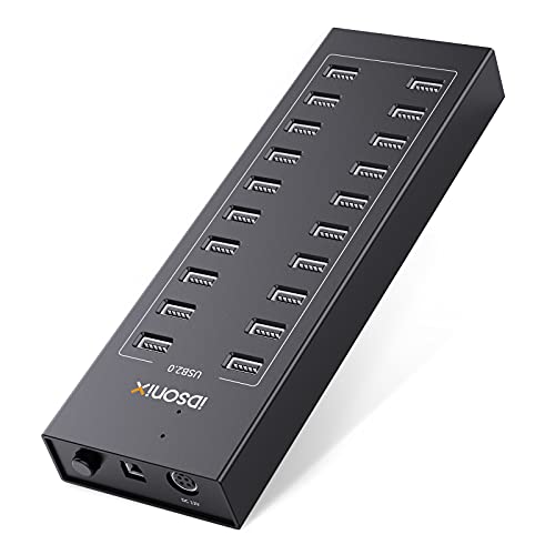 iDsonix Industrial USB Hub, 20 Port Powered USB Hub with 12V/6.5A Power Adapter Wall Mountable USB 2.0 Splitter for PC, Desktop, Laptop, Compatible with HDD, SSD, Printer, Flash Drive, Keyboard, etc