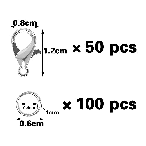 50-Piezas-Cierre-De-Mosqueton-100-Piezas-Anillas-Abiertas-cierre-pulsera-enganches-para-pulseras-para-hacer-llaveros-para-DIY-Llaves-ColgantesPlata