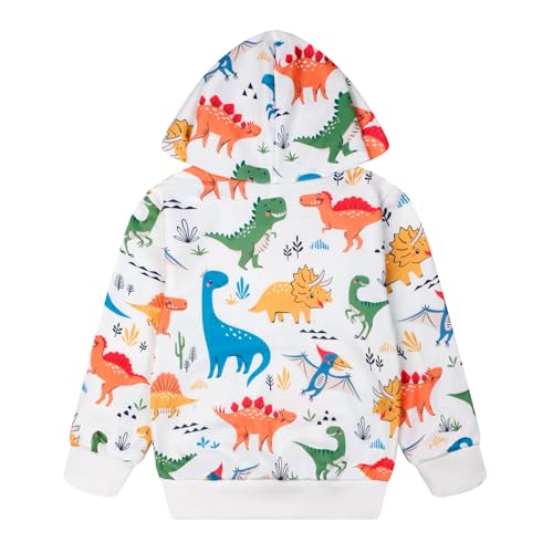 RETSUGO Baby Boys Dinosaurs Hoodie Boy Girls Truck Pullover with Pocket Toddler Boy Kids Rocket Sweatshirt 2-7Years3