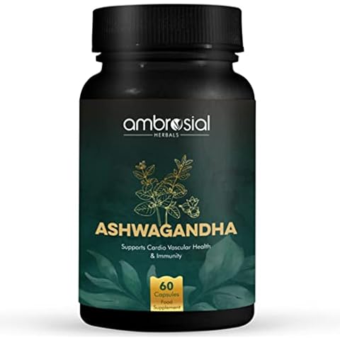 Ambrosial Ashwagandha Capsules 500mg per Capsule | High Strength Ashwagandha Root Powder| Herbal Supplement with Immunity Support | Non-GMO & Gluten Free | 60 Vegan Capsules Cover