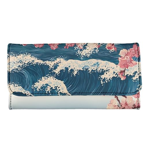 Image of AFPANQZ Leather Wallets for Women RFID Blocking Checkbook Wallet with Cit Card Slots, Retro Cherry Blossom Women's Leather Purse Large Capacity PU Purses with Zipper
