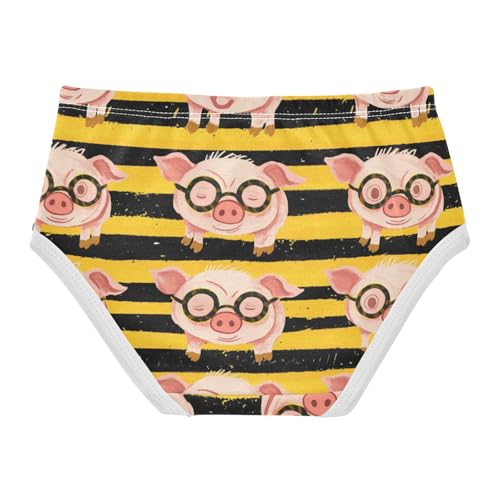 Wusikd Pink Piglets Glasses Girls' Underwear Cotton Yellow Stripes Girls Briefs Soft Toddler Underwear 2T2